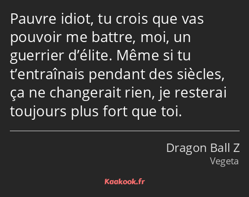 Pauvre idiot, tu crois que vas pouvoir me battre, moi, un guerrier d’élite. Même si tu t’entraînais…