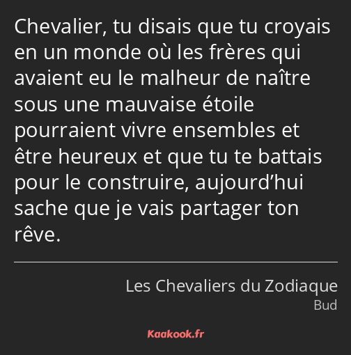 Chevalier, tu disais que tu croyais en un monde où les frères qui avaient eu le malheur de naître…