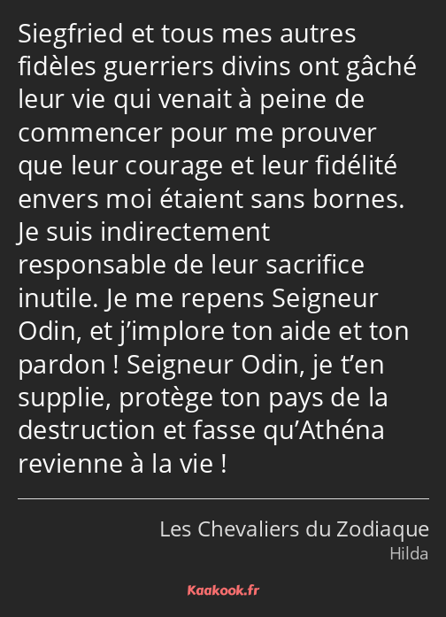 Siegfried et tous mes autres fidèles guerriers divins ont gâché leur vie qui venait à peine de…