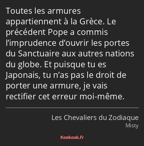 Toutes les armures appartiennent à la Grèce. Le précédent Pope a commis l’imprudence d’ouvrir les…