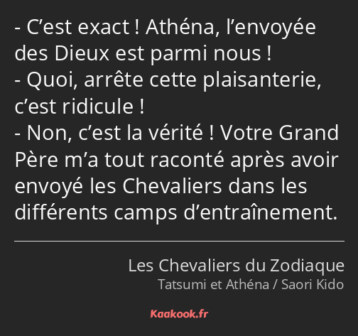 C’est exact ! Athéna, l’envoyée des Dieux est parmi nous ! Quoi, arrête cette plaisanterie, c’est…