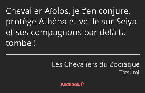 Chevalier Aïolos, je t’en conjure, protège Athéna et veille sur Seiya et ses compagnons par delà ta…