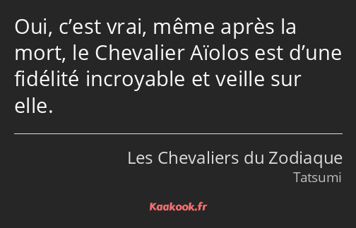 Oui, c’est vrai, même après la mort, le Chevalier Aïolos est d’une fidélité incroyable et veille…