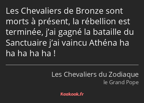 Les Chevaliers de Bronze sont morts à présent, la rébellion est terminée, j’ai gagné la bataille du…