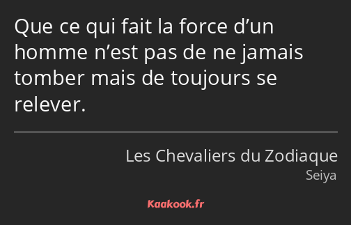 Que ce qui fait la force d’un homme n’est pas de ne jamais tomber mais de toujours se relever.