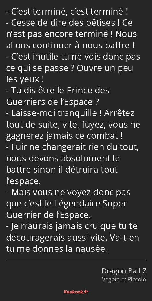 C’est terminé, c’est terminé ! Cesse de dire des bêtises ! Ce n’est pas encore terminé ! Nous…