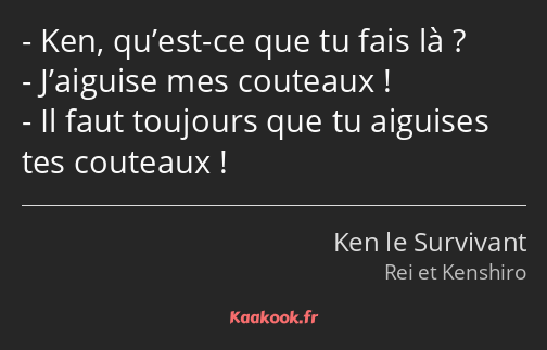 Ken, qu’est-ce que tu fais là ? J’aiguise mes couteaux ! Il faut toujours que tu aiguises tes…