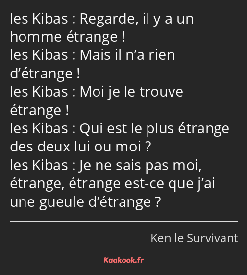 Regarde, il y a un homme étrange ! Mais il n’a rien d’étrange ! Moi je le trouve étrange ! Qui est…