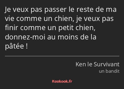 Je veux pas passer le reste de ma vie comme un chien, je veux pas finir comme un petit chien…