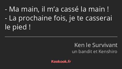 Ma main, il m’a cassé la main ! La prochaine fois, je te casserai le pied !