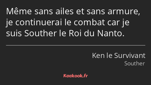 Même sans ailes et sans armure, je continuerai le combat car je suis Souther le Roi du Nanto.