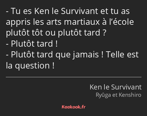 Tu es Ken le Survivant et tu as appris les arts martiaux à l’école plutôt tôt ou plutôt tard…