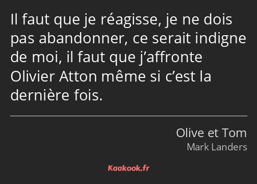 Il faut que je réagisse, je ne dois pas abandonner, ce serait indigne de moi, il faut que…