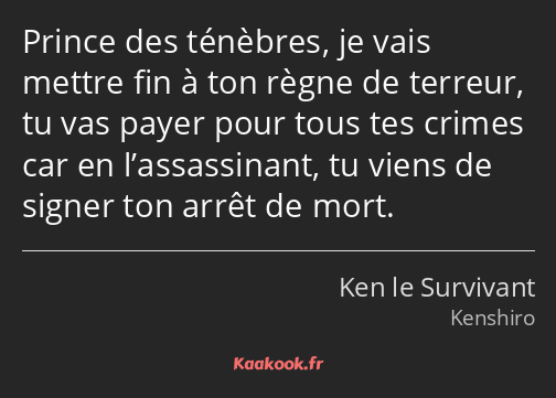 Prince des ténèbres, je vais mettre fin à ton règne de terreur, tu vas payer pour tous tes crimes…