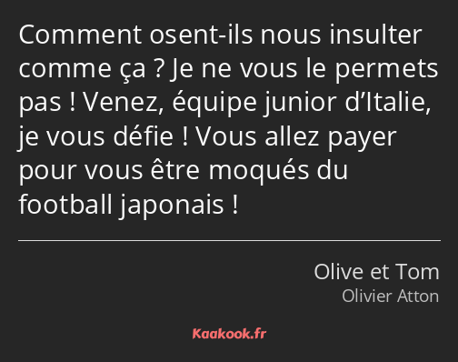 Comment osent-ils nous insulter comme ça ? Je ne vous le permets pas ! Venez, équipe junior…