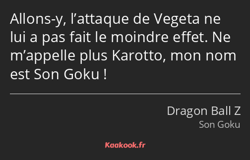 Allons-y, l’attaque de Vegeta ne lui a pas fait le moindre effet. Ne m’appelle plus Karotto, mon…