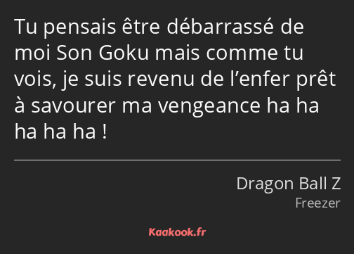 Tu pensais être débarrassé de moi Son Goku mais comme tu vois, je suis revenu de l’enfer prêt à…