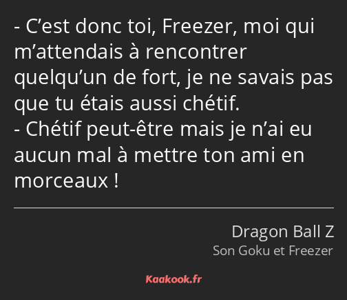 C’est donc toi, Freezer, moi qui m’attendais à rencontrer quelqu’un de fort, je ne savais pas que…