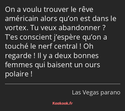 On a voulu trouver le rêve américain alors qu’on est dans le vortex. Tu veux abandonner ? T’es…