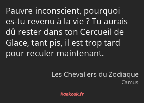 Pauvre inconscient, pourquoi es-tu revenu à la vie ? Tu aurais dû rester dans ton Cercueil de Glace…