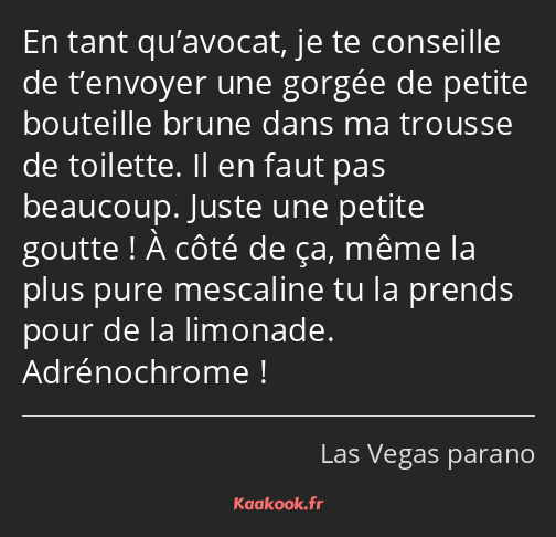 En tant qu’avocat, je te conseille de t’envoyer une gorgée de petite bouteille brune dans ma…