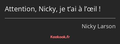 Attention, Nicky, je t’ai à l’œil !