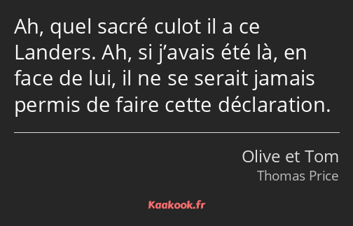 Ah, quel sacré culot il a ce Landers. Ah, si j’avais été là, en face de lui, il ne se serait jamais…