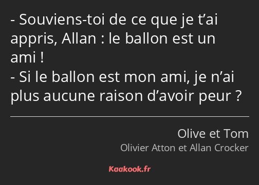 Souviens-toi de ce que je t’ai appris, Allan : le ballon est un ami ! Si le ballon est mon ami, je…