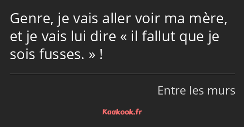 Genre, je vais aller voir ma mère, et je vais lui dire il fallut que je sois fusses. !