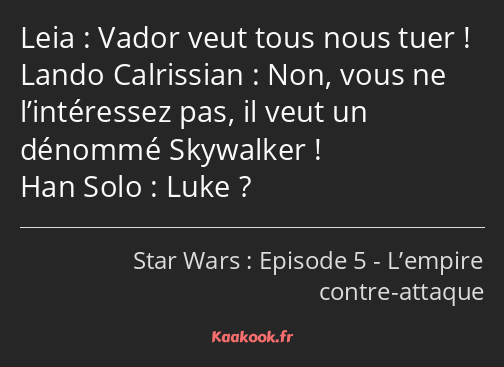 Vador veut tous nous tuer ! Non, vous ne l’intéressez pas, il veut un dénommé Skywalker ! Luke ?