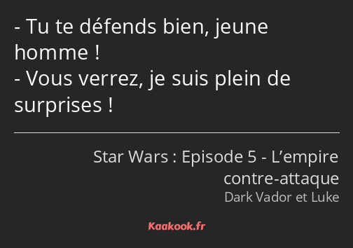 Tu te défends bien, jeune homme ! Vous verrez, je suis plein de surprises !