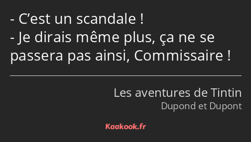 C’est un scandale ! Je dirais même plus, ça ne se passera pas ainsi, Commissaire !