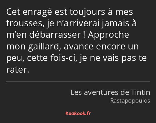 Cet enragé est toujours à mes trousses, je n’arriverai jamais à m’en débarrasser ! Approche mon…