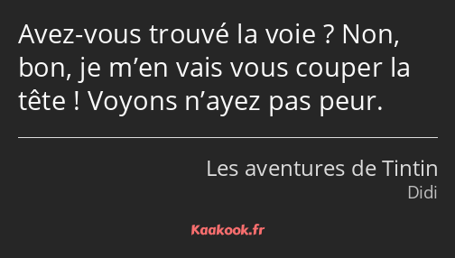 Avez-vous trouvé la voie ? Non, bon, je m’en vais vous couper la tête ! Voyons n’ayez pas peur.