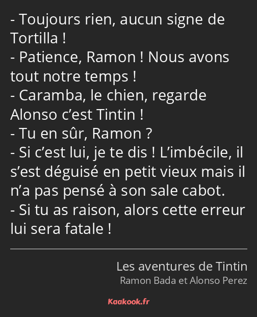 Toujours rien, aucun signe de Tortilla ! Patience, Ramon ! Nous avons tout notre temps ! Caramba…