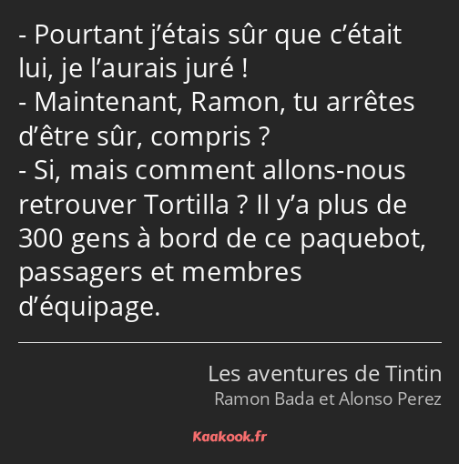 Pourtant j’étais sûr que c’était lui, je l’aurais juré ! Maintenant, Ramon, tu arrêtes d’être sûr…