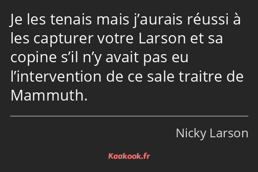 Je les tenais mais j’aurais réussi à les capturer votre Larson et sa copine s’il n’y avait pas eu…