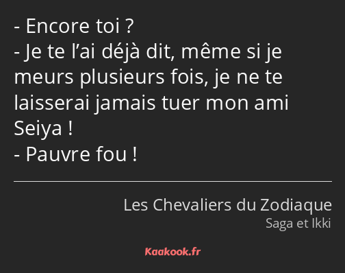 Encore toi ? Je te l’ai déjà dit, même si je meurs plusieurs fois, je ne te laisserai jamais tuer…