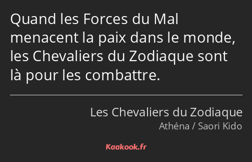 Quand les Forces du Mal menacent la paix dans le monde, les Chevaliers du Zodiaque sont là pour les…