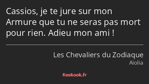 Cassios, je te jure sur mon Armure que tu ne seras pas mort pour rien. Adieu mon ami !