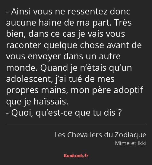 Ainsi vous ne ressentez donc aucune haine de ma part. Très bien, dans ce cas je vais vous raconter…