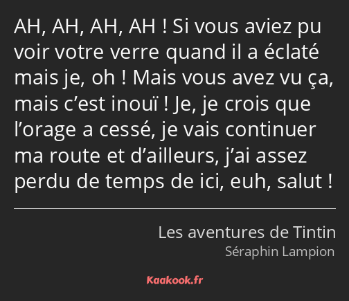 AH, AH, AH, AH ! Si vous aviez pu voir votre verre quand il a éclaté mais je, oh ! Mais vous avez…