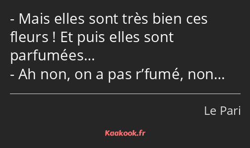 Mais elles sont très bien ces fleurs ! Et puis elles sont parfumées… Ah non, on a pas r’fumé, non…