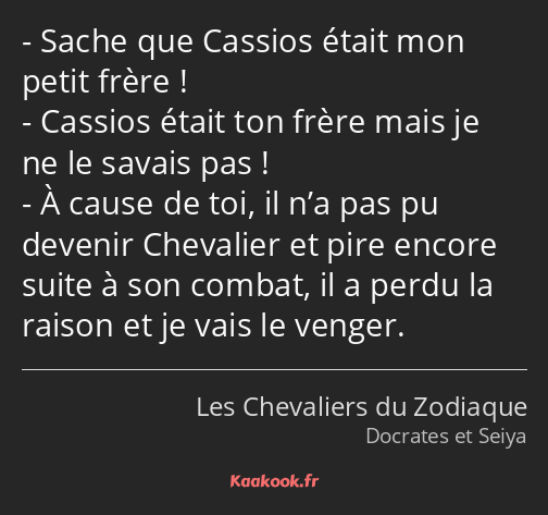 Sache que Cassios était mon petit frère ! Cassios était ton frère mais je ne le savais pas ! À…