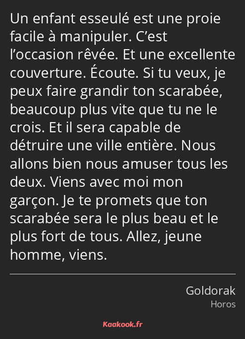 Un enfant esseulé est une proie facile à manipuler. C’est l’occasion rêvée. Et une excellente…