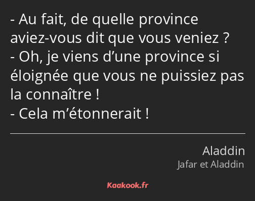 Au fait, de quelle province aviez-vous dit que vous veniez ? Oh, je viens d’une province si…