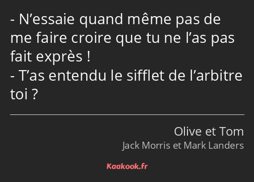 N’essaie quand même pas de me faire croire que tu ne l’as pas fait exprès ! T’as entendu le sifflet…