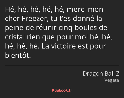 Hé, hé, hé, hé, hé, merci mon cher Freezer, tu t’es donné la peine de réunir cinq boules de cristal…