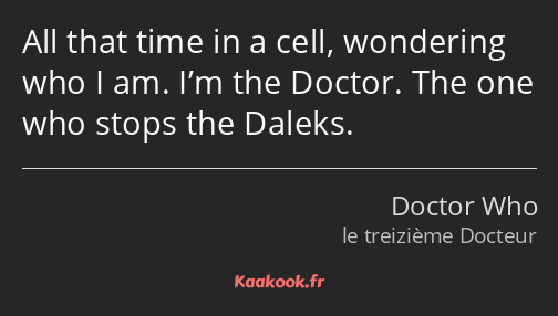 All that time in a cell, wondering who I am. I’m the Doctor. The one who stops the Daleks.