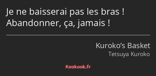 Je ne baisserai pas les bras ! Abandonner, ça, jamais !